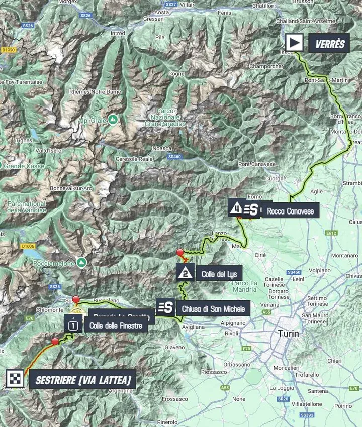 Kaart Giro d'Italia 2025 etappe 20