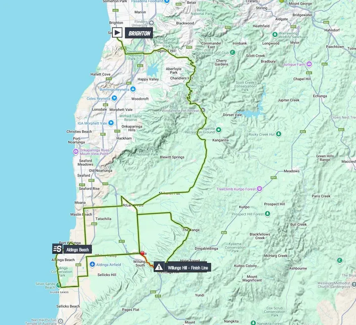 *Eerdere kaart van rit 4 van de Tour Down Under 2026