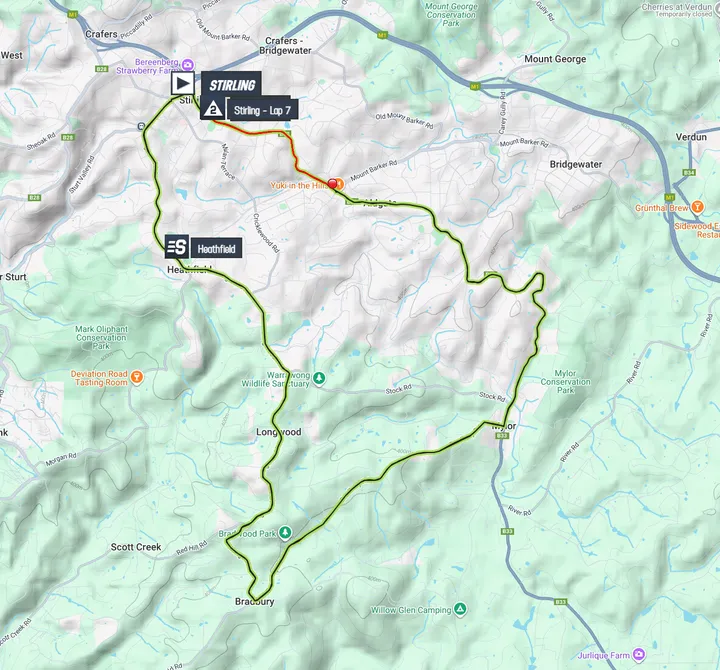 Kaart van rit 5 van de Tour Down Under 2026