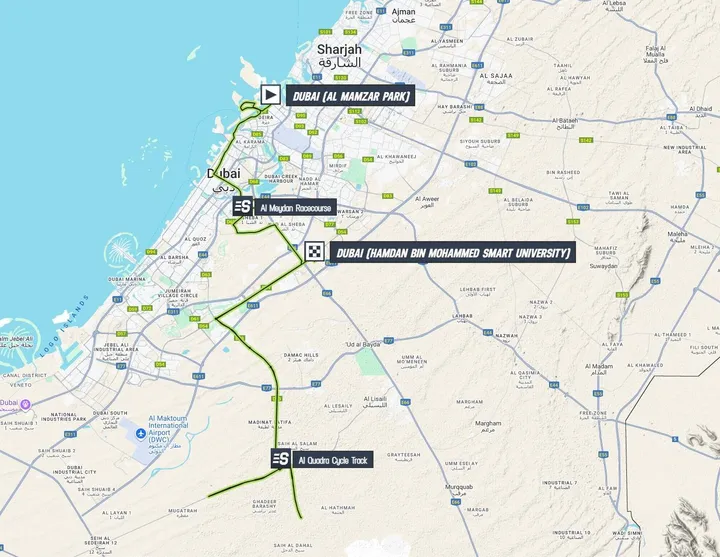 Kaart van etappe 5 van de UAE Tour 2026