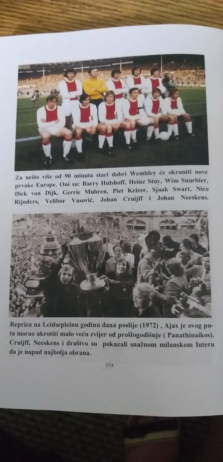 Eén bladzijde uit één van de hoofdstukken over de succesvolle jaren van Ajax: het winnen van diverse Europa Cups-I in de jaren zeventig.