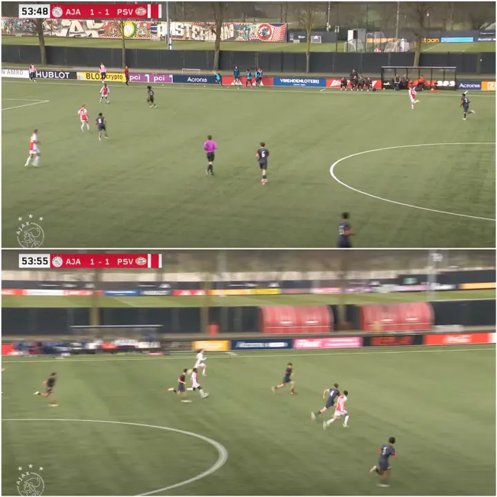 Pereira da Gama besluit een versnelling in te zetten en steekt binnen zeven seconden het halve veld over.