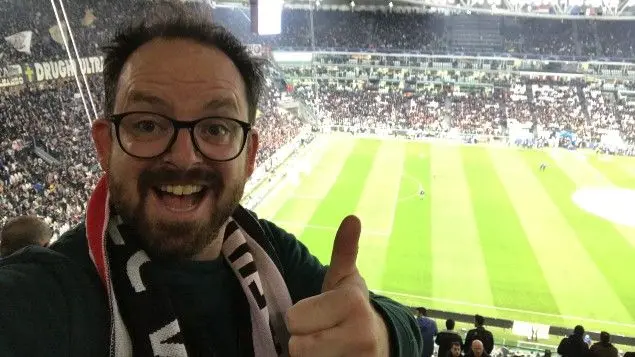Thijs Zeeman in het stadion van Juventus, waar Ajax in 2019 met 1-2 wist te winnen.