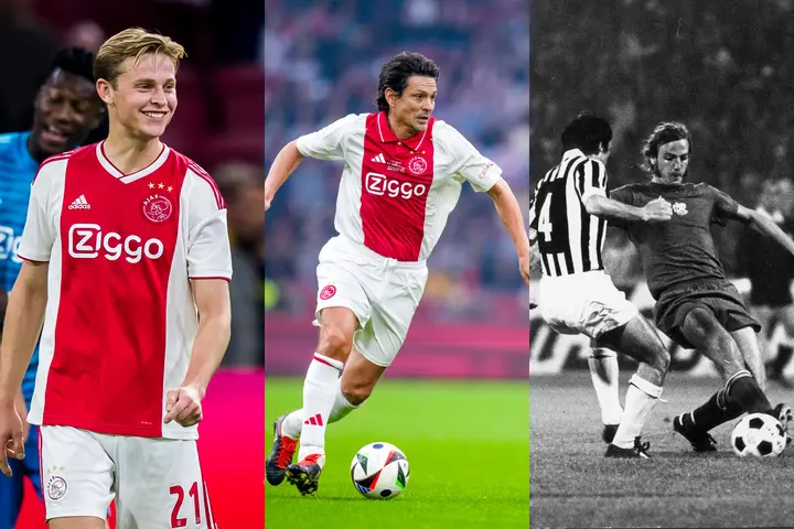 Het beste Ajax-middenveld aller tijden in de ogen van jullie, van links naar rechts: Frenkie de Jong, Jari Litmanen en Johan Neeskens.