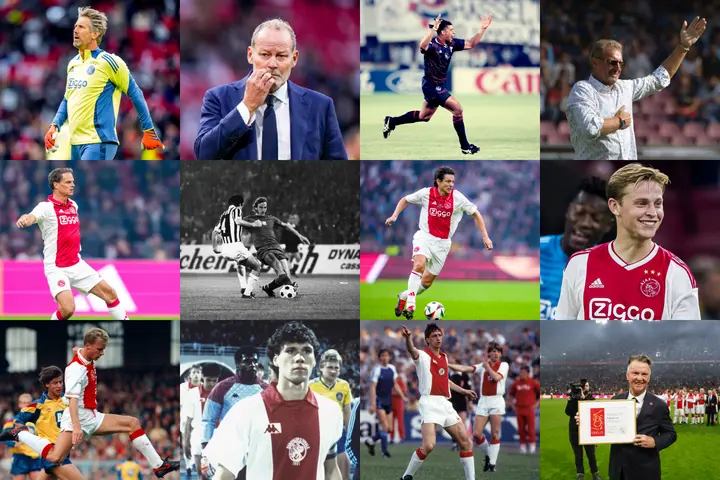 Het Beste Ajax Ooit, gekozen door de lezers van Ajax Showtime. Op de bovenste rij: Edwin van der Sar, Danny Blind, Frank Rijkaard en Ruud Krol. Op de middelste rij: Frank de Boer, Johan Neeskens, Jari Litmanen en Frenkie de Jong. Onderin: Dennis Bergkamp, Marco van Basten, Johan Cruijff en trainer Louis van Gaal.