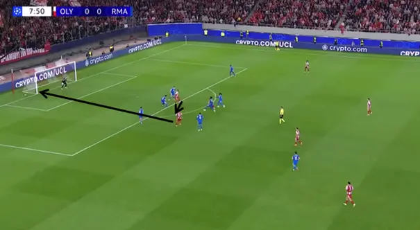 De bal wordt teruggelegd en in één keer op doel geschoten: 1-0.
