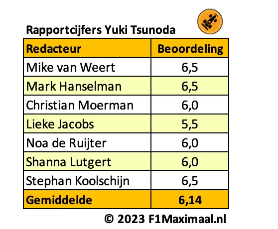 <i>Tabel 3. Tsunoda zorgde voor de enige punten van het team, en scoort een nipte voldoende.</i>
