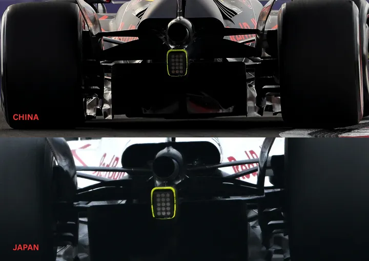 Een vergrote koeluitlaat voor de RB21 in Japan en een groter exit duct bij de remmen.