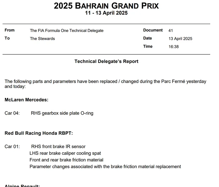 Wat er is gewijzigd aan de RB21 van Verstappen. (Bron: FIA)
