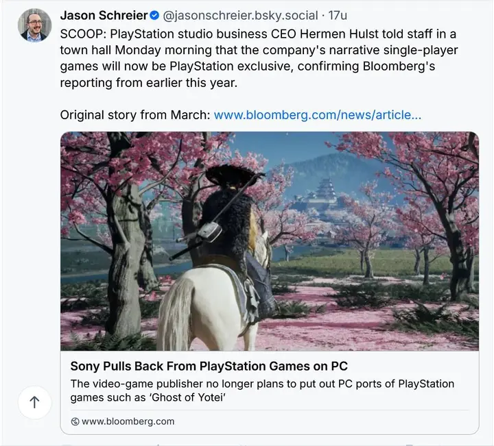 Jason Schreier - Bloomberg over PlayStation Exclusives