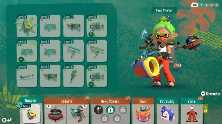 Splatoon Raiders wapenselectie
