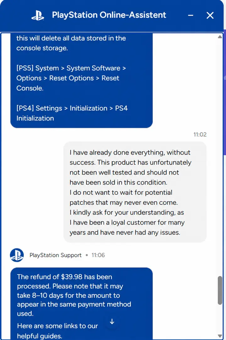 Een reddit-gebruiker die geld terug gekregen heeft van Sony
